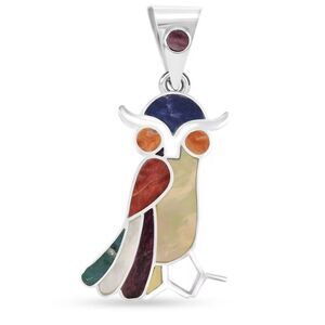 Owl Pendant Necklace Peruvian Artistry Multi Gemstone Sterling Silver